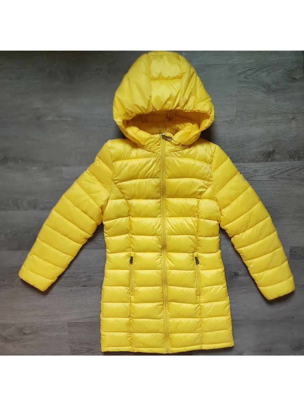 Calvin Klein Women's Yellow Full Zip Knee Length Packable Puffer Jacket Small S